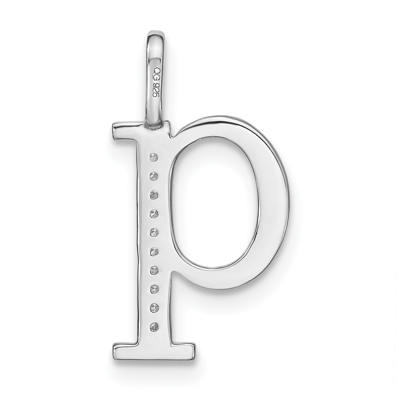 14K White Gold Diamond Lower Case Letter Q Initial-Pendants