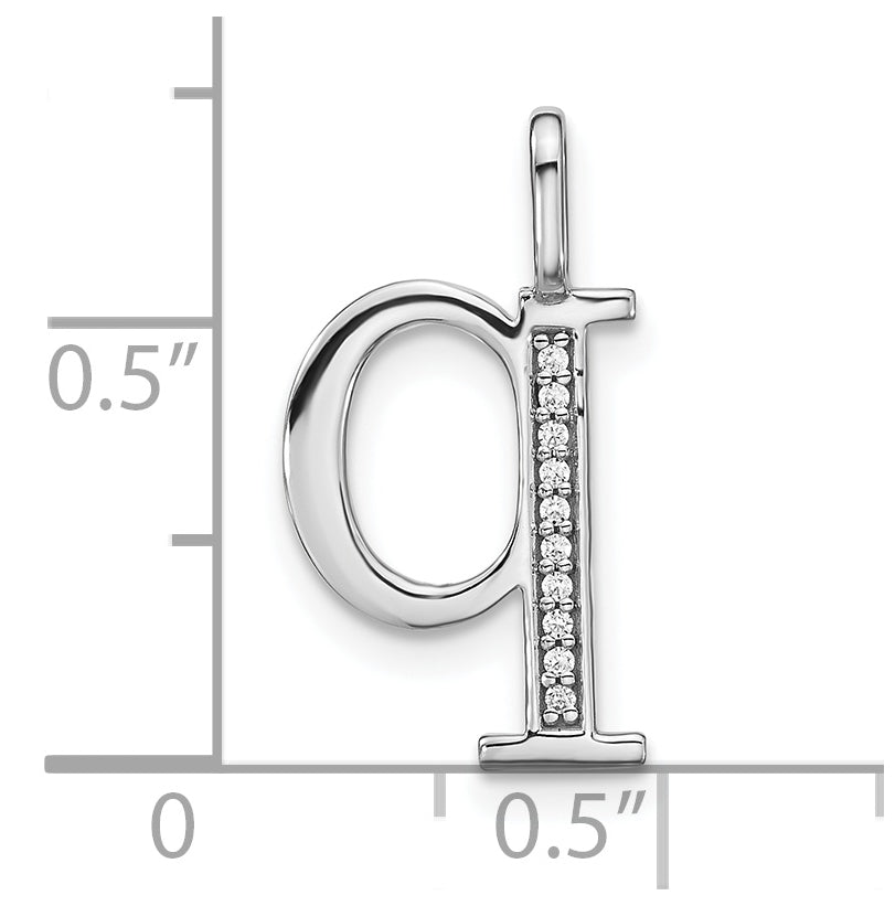 14K White Gold Diamond Lower Case Letter Q Initial-Pendants
