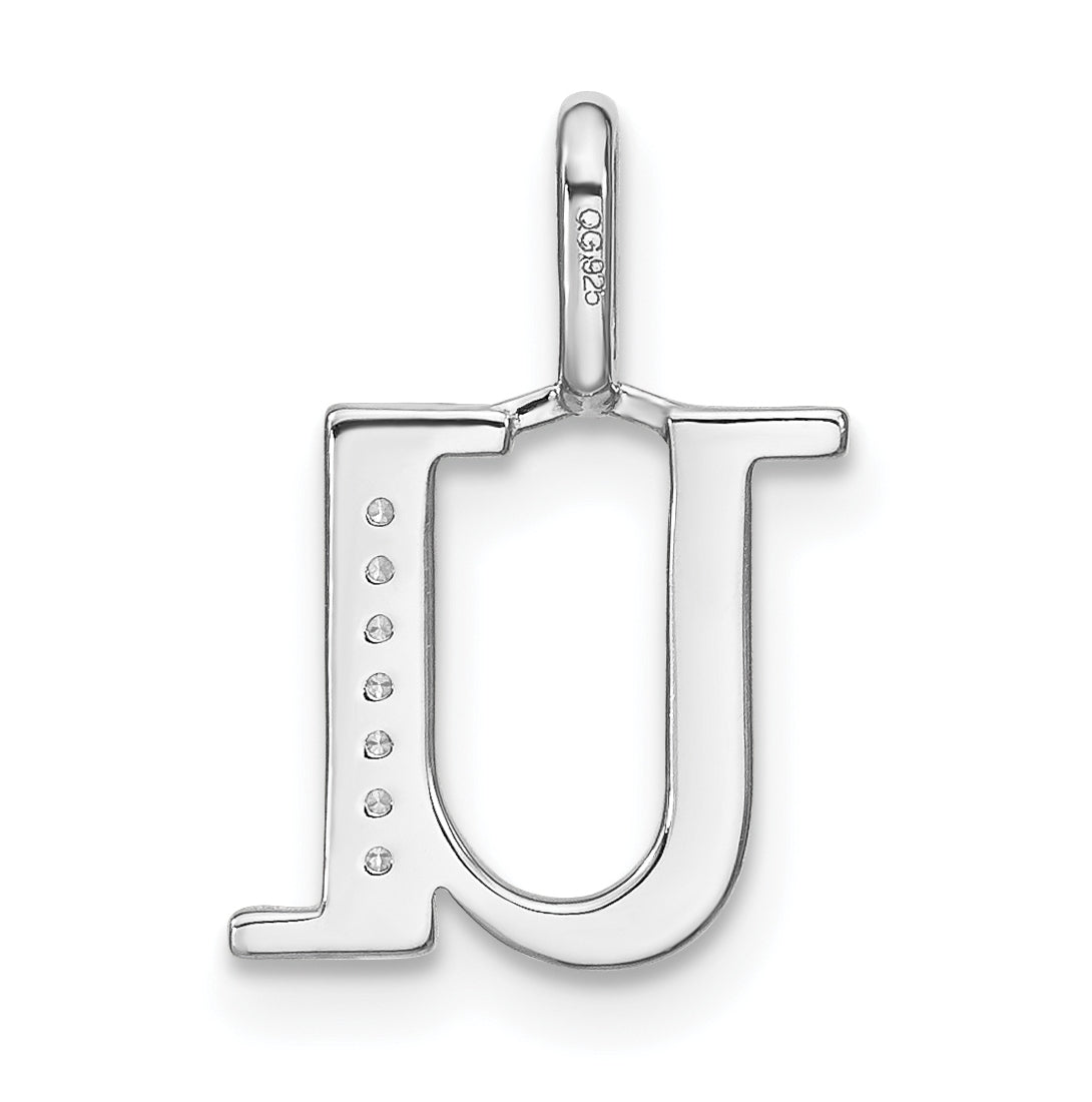 14K White Gold Diamond Lower Case Letter U Initial-Pendants