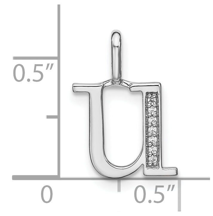 14K White Gold Diamond Lower Case Letter U Initial-Pendants