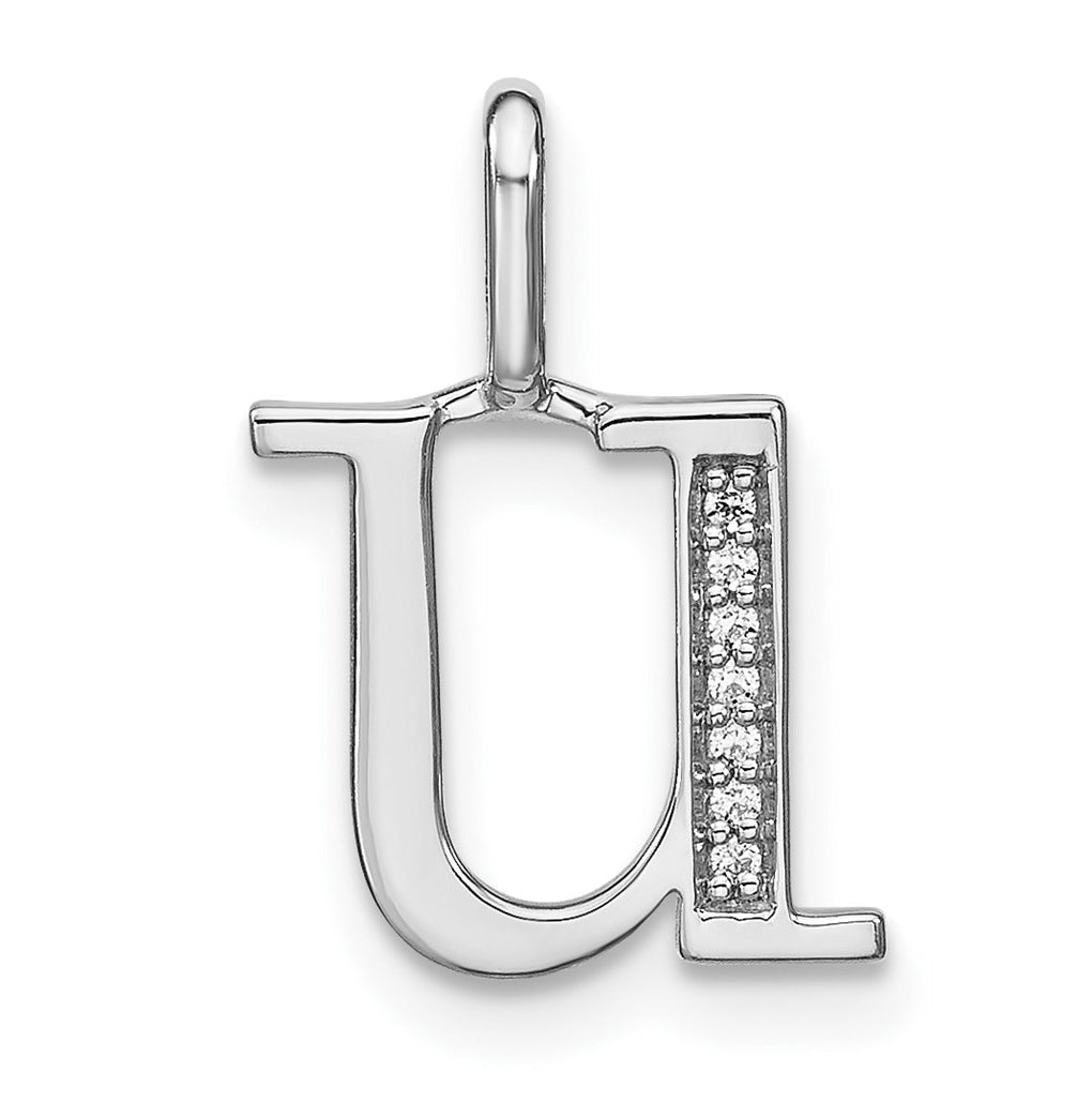 14K White Gold Diamond Lower Case Letter U Initial-Pendants