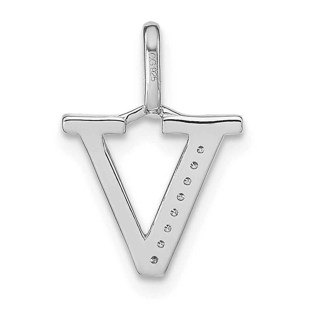 14K White Gold Diamond Lower Case Letter V Initial-Pendants