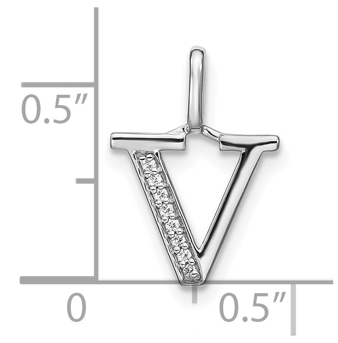 14K White Gold Diamond Lower Case Letter V Initial-Pendants