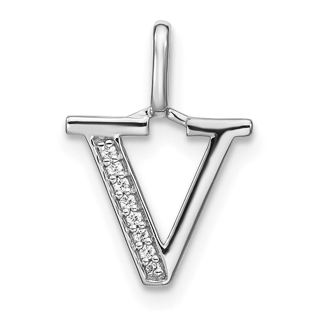 14K White Gold Diamond Lower Case Letter V Initial-Pendants