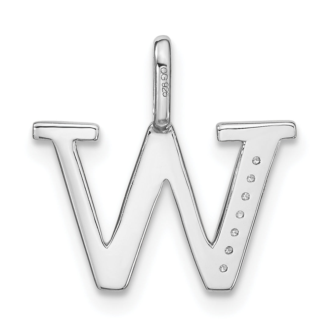 14K White Gold Diamond Lower Case Letter W Initial-Pendants