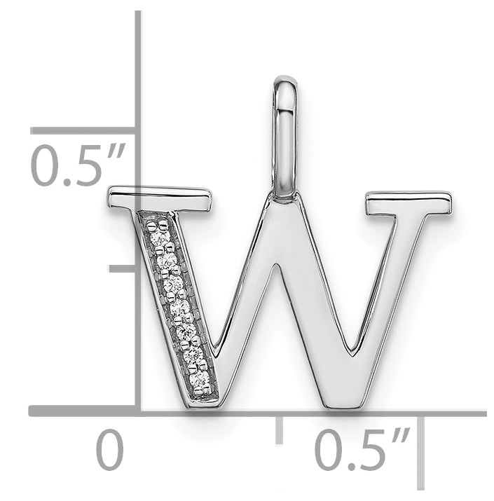 14K White Gold Diamond Lower Case Letter W Initial-Pendants