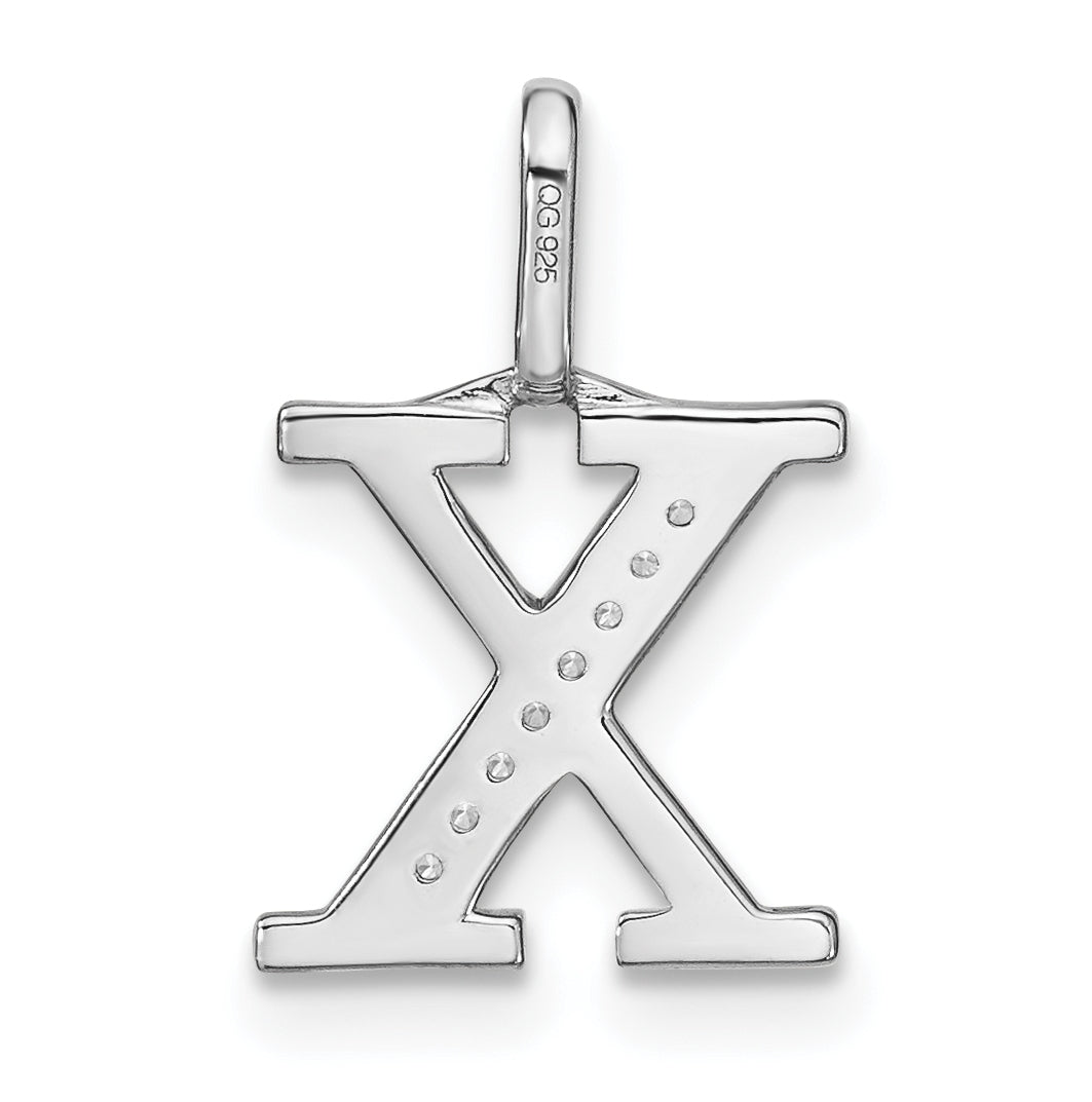 14K White Gold Diamond Lower Case Letter X Initial Pendant