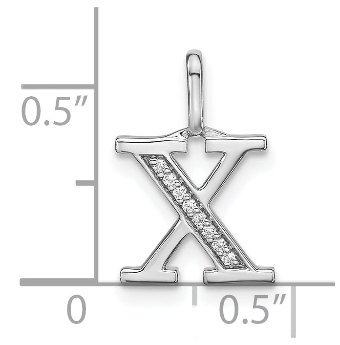 14K White Gold Diamond Lower Case Letter X Initial Pendant