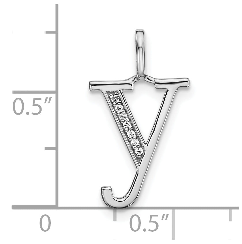 14K White Gold Diamond Lower Case Letter Y Initial-Pendants