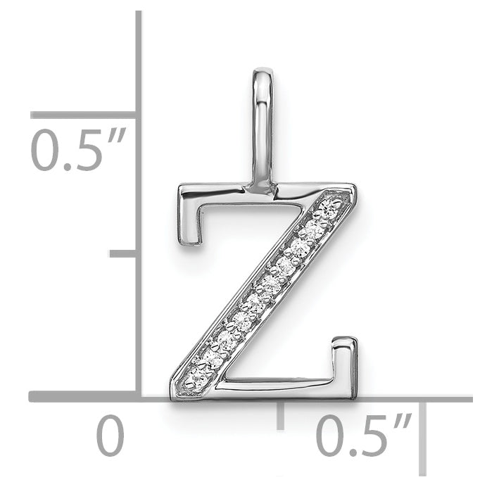 14K White Gold Diamond Lower Case Letter Z Initial-Pendants
