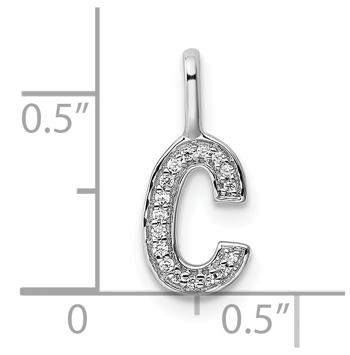 14K White Gold Diamond C Letter Initial-Pendants