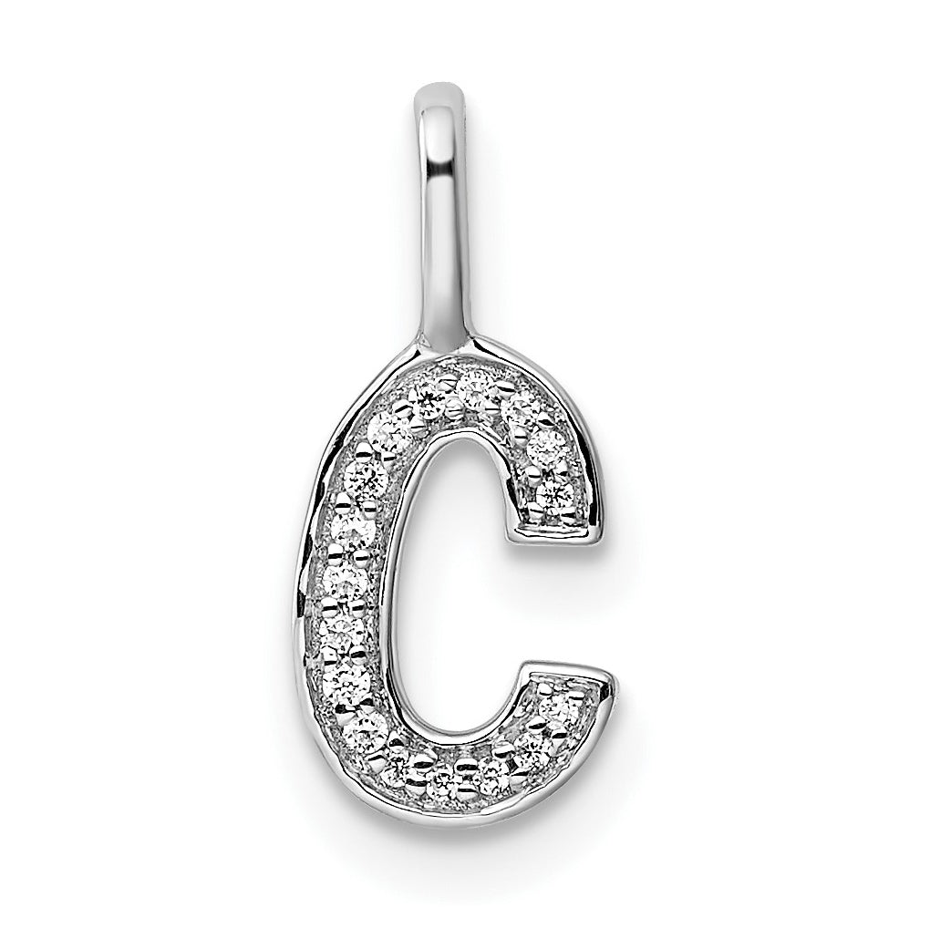 14K White Gold Diamond C Letter Initial-Pendants