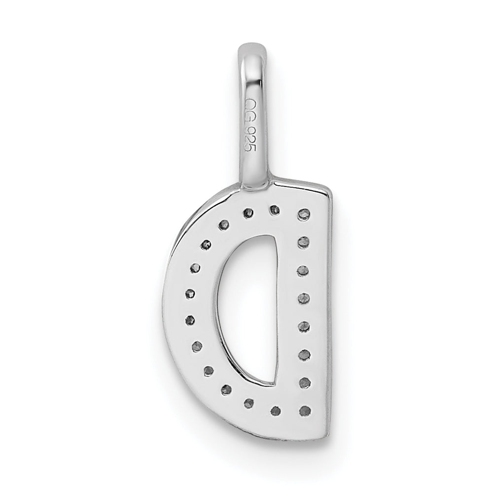 14K White Gold Diamond D Letter Initial-Pendants