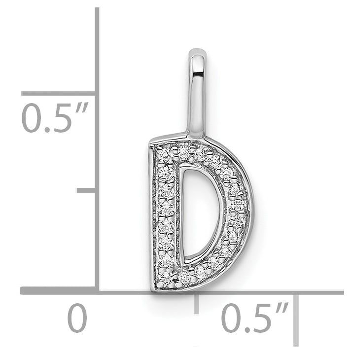 14K White Gold Diamond D Letter Initial-Pendants