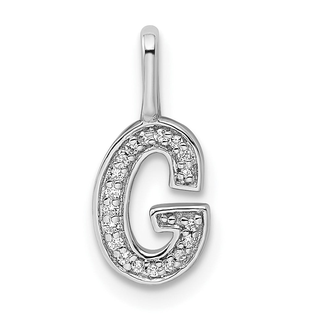 14K White Gold Diamond G Letter Initial-Pendants