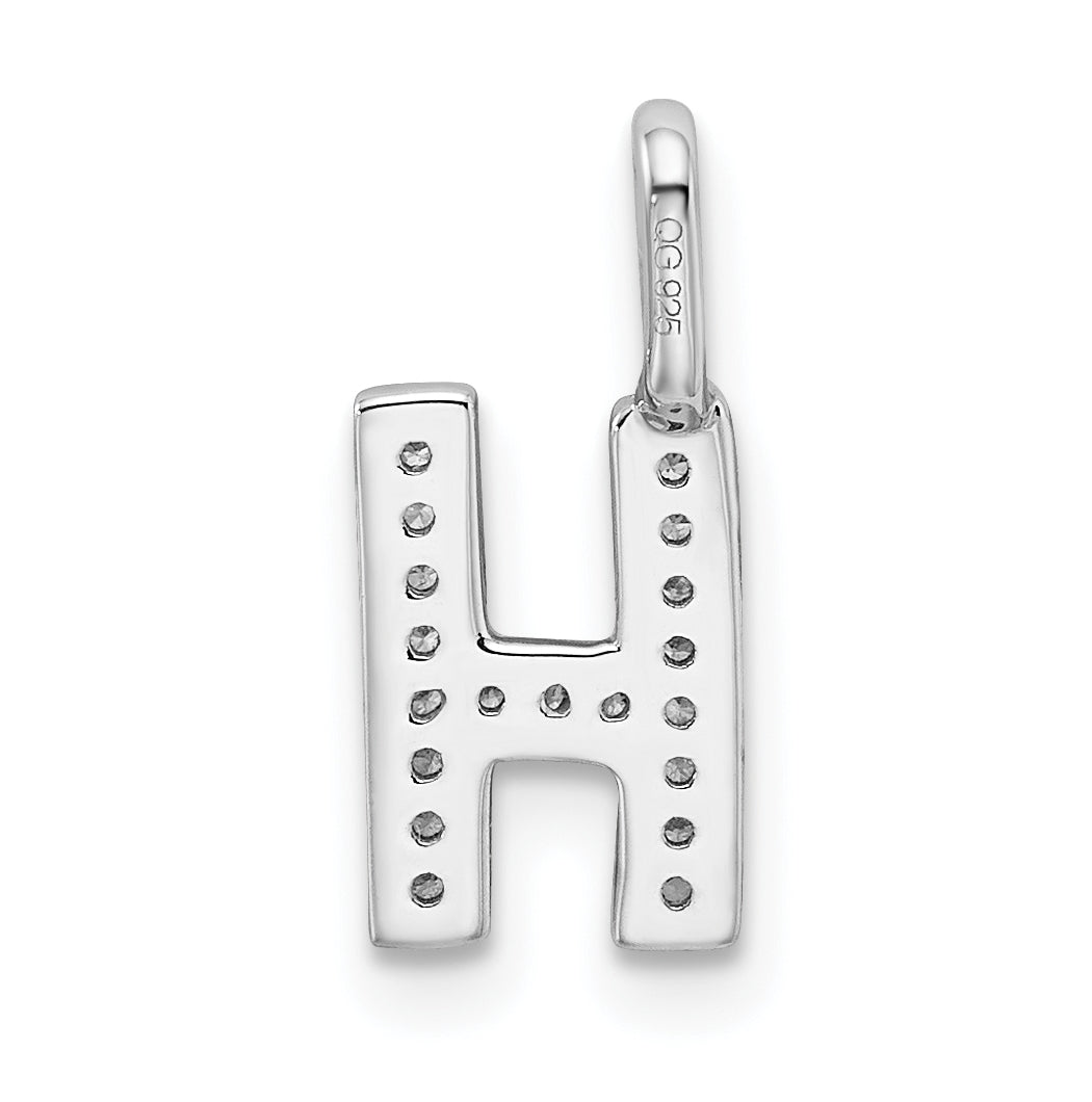 14K White Gold Diamond H Letter Initial-Pendants