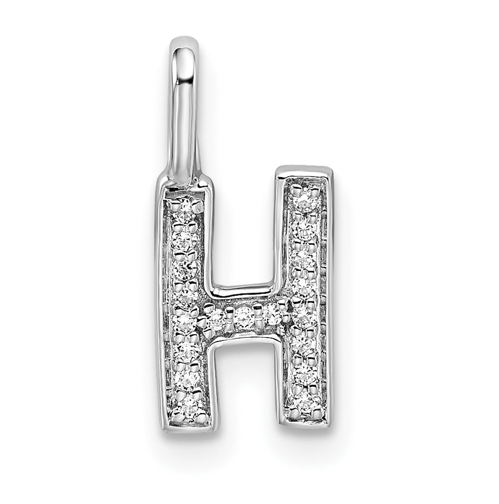 14K White Gold Diamond H Letter Initial-Pendants