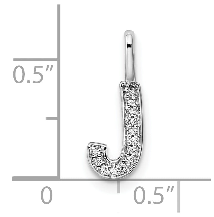 14K White Gold Diamond J Letter Initial-Pendants