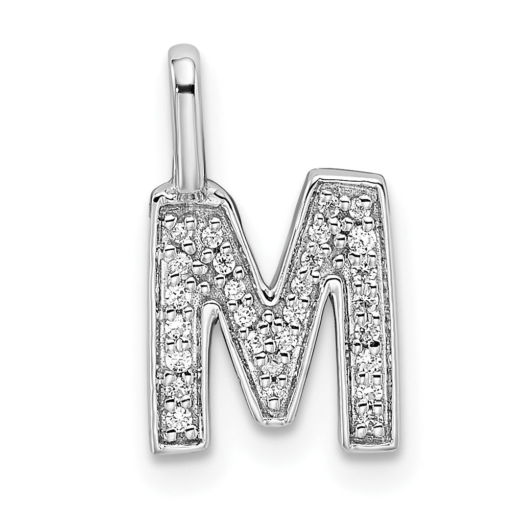 14K White Gold Diamond M Letter Initial-Pendants