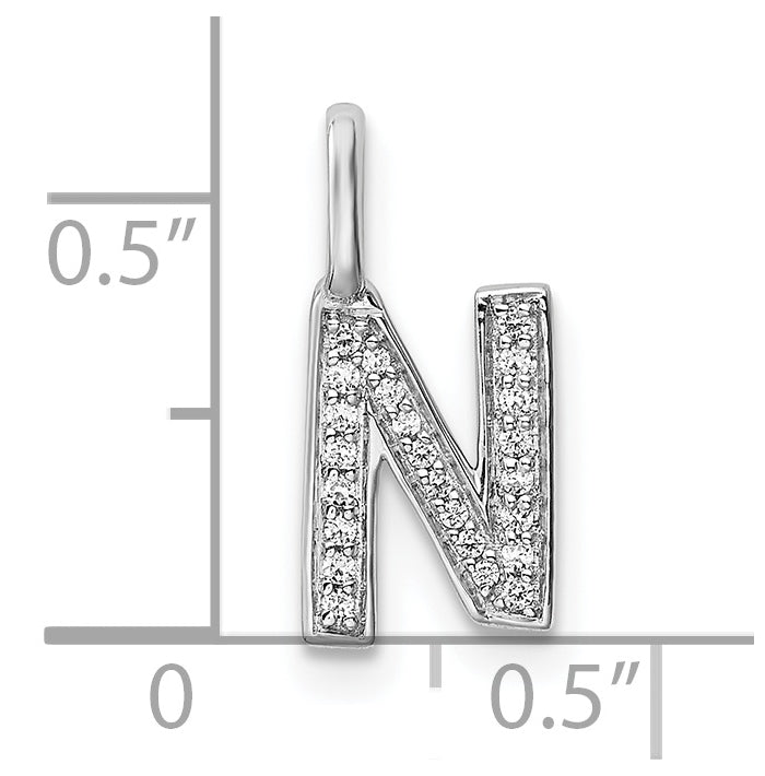 14K White Gold Diamond N Letter Initial-Pendants
