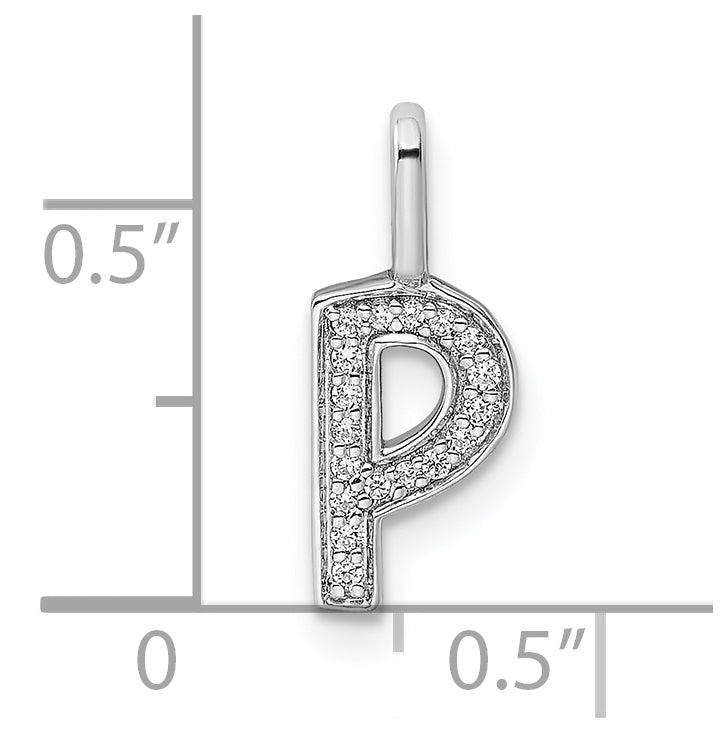 14K White Gold Diamond P Letter Initial-Pendants