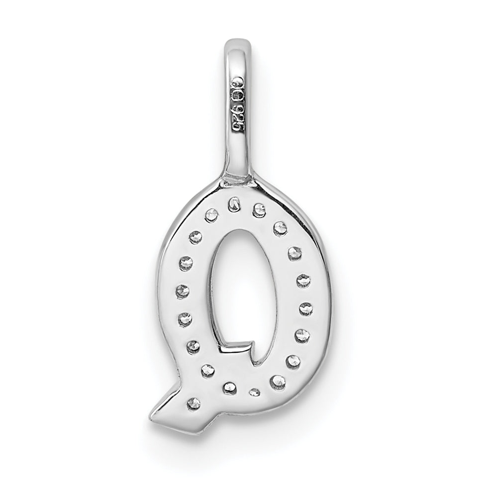 14K White Gold Diamond Q Letter Initial Pendants