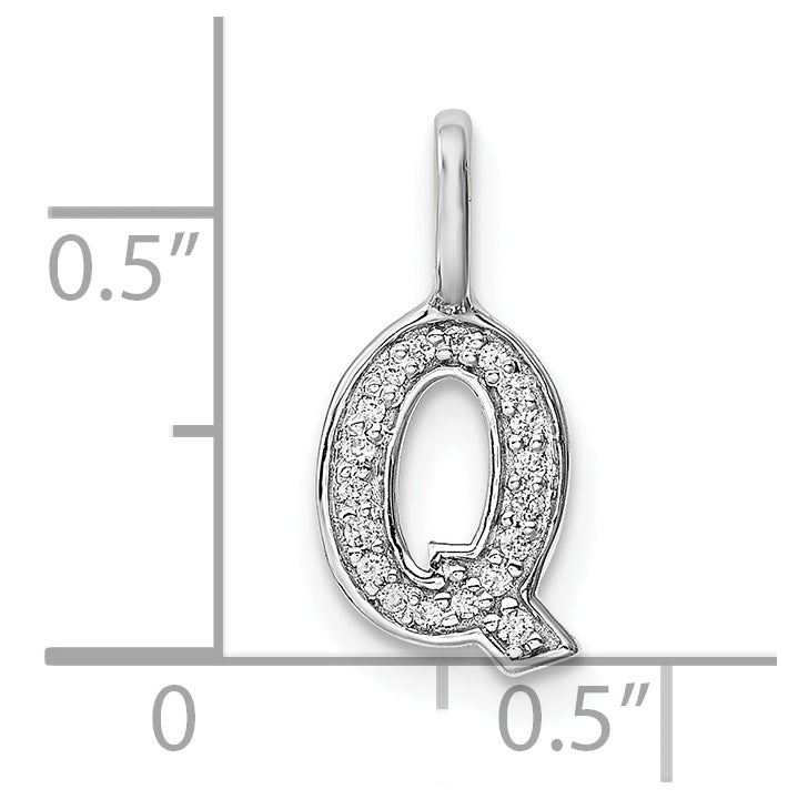 14K White Gold Diamond Q Letter Initial Pendants