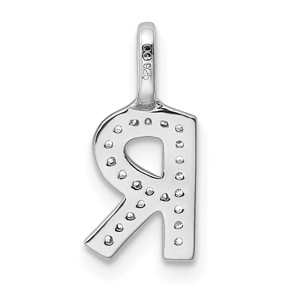 14K White Gold Diamond R Letter Initial-Pendants