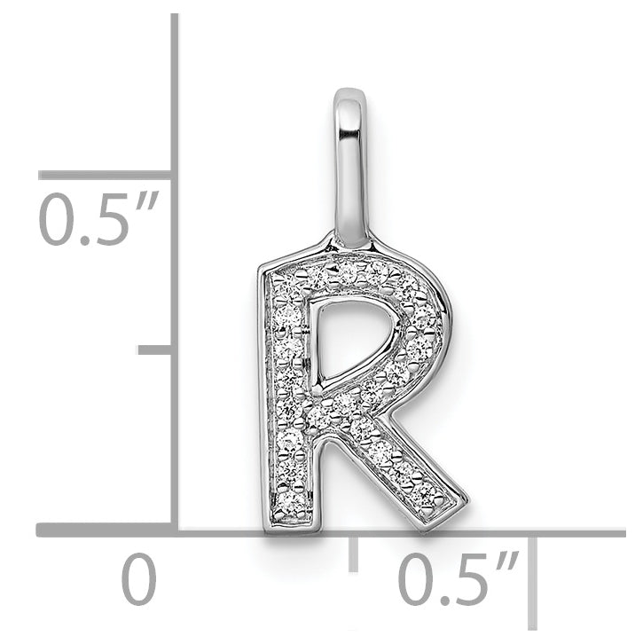 14K White Gold Diamond R Letter Initial-Pendants