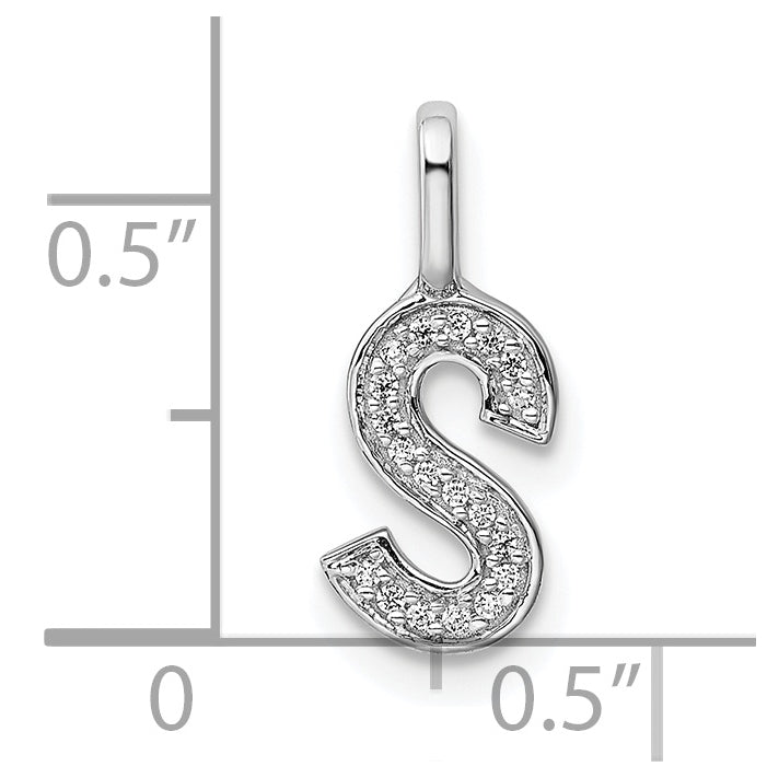14K White Gold Diamond S Letter Initial-Pendants