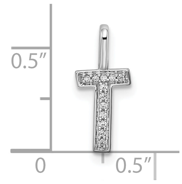 14K White Gold Diamond T Letter Initial-Pendants