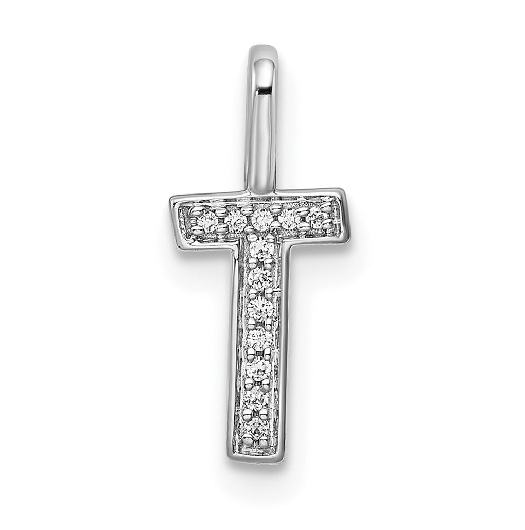 14K White Gold Diamond T Letter Initial-Pendants