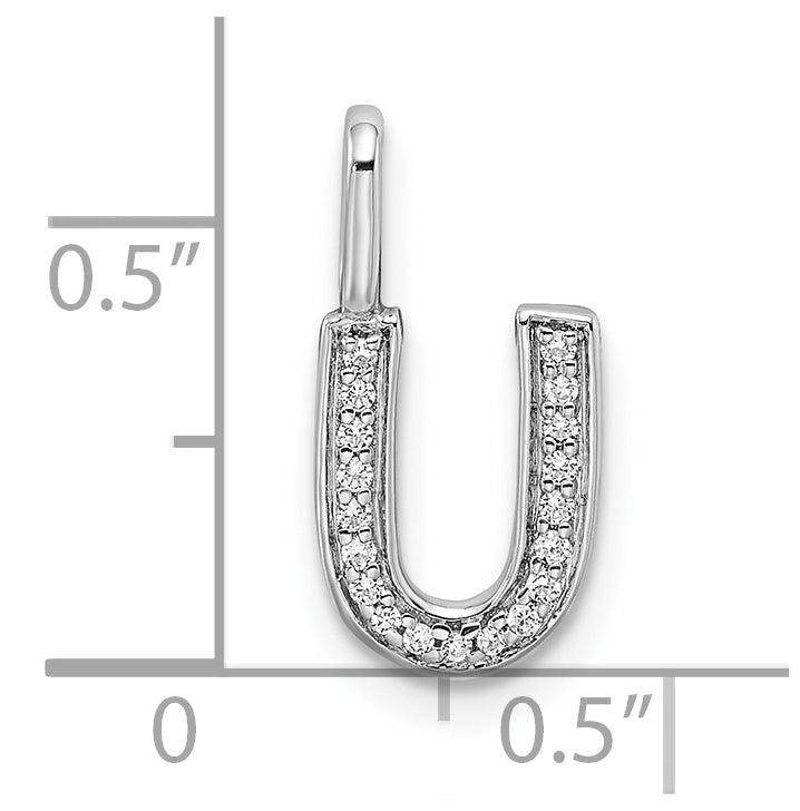 14K White Gold Diamond U Letter Initial Pendants