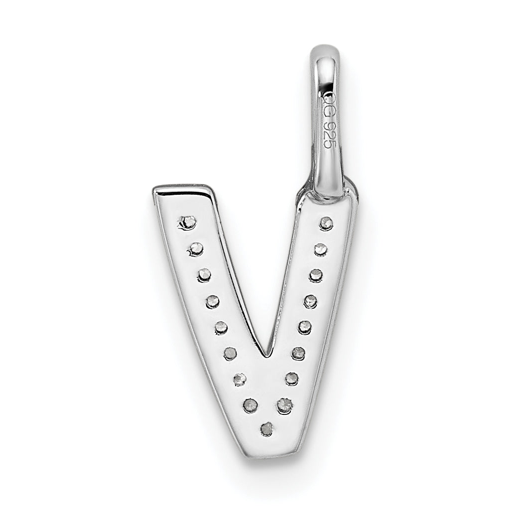 14K White Gold Diamond V Letter Initial-Pendants
