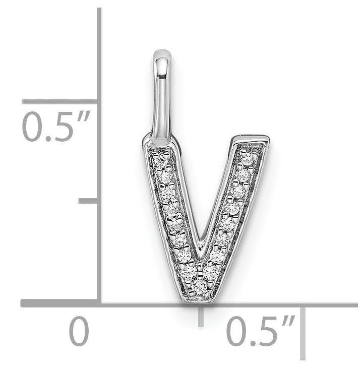 14K White Gold Diamond V Letter Initial-Pendants