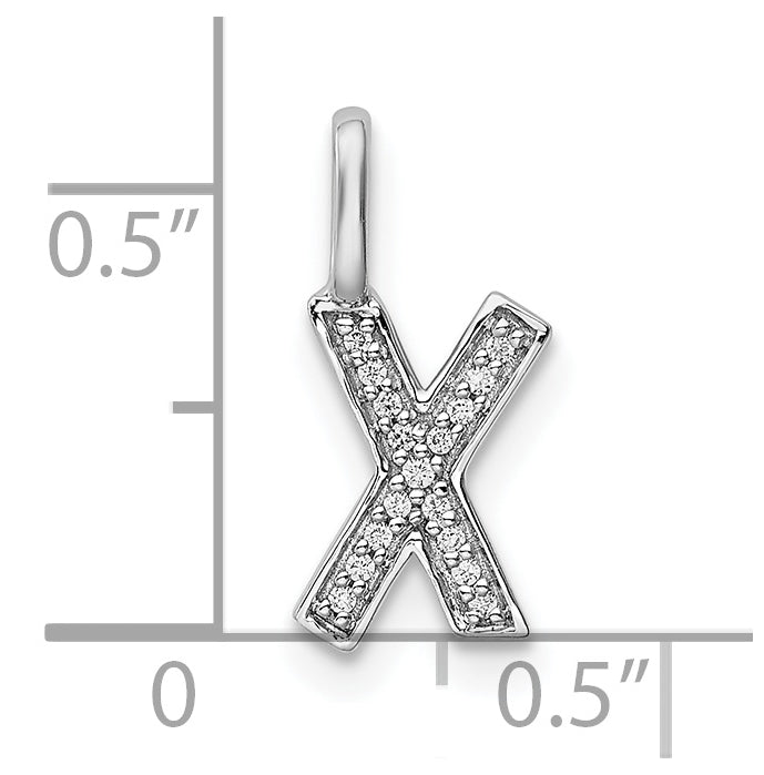 14K White Gold Diamond X Letter Initial Pendants