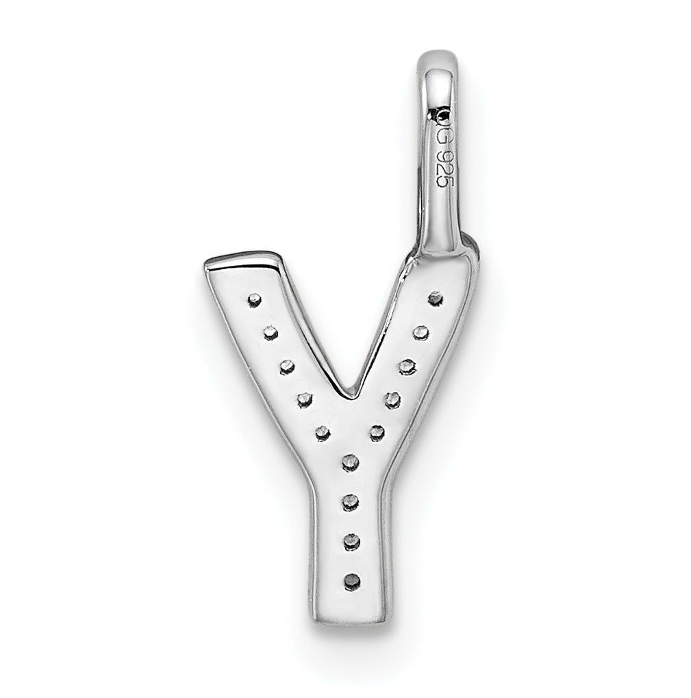 14K White Gold Diamond Y Letter Initial Pendants