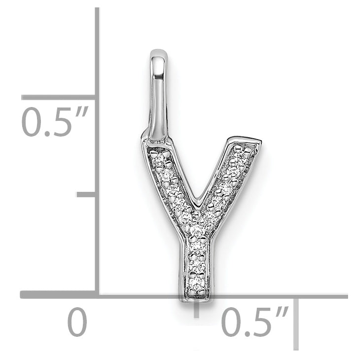 14K White Gold Diamond Y Letter Initial Pendants