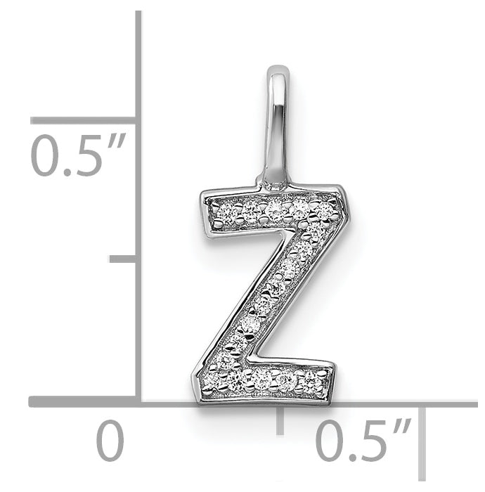 14K White Gold Diamond Z Letter Initial Pendants