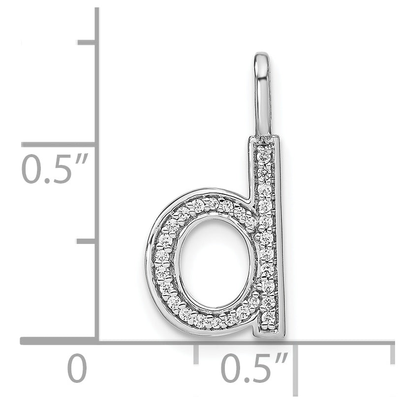 14K White Gold Diamond Lowercase Letter D Initial Pendant