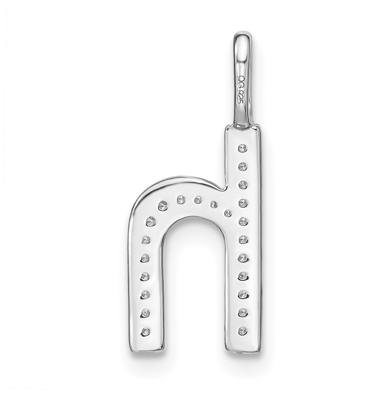 14K White Gold Diamond Lowercase Letter H Initial Pendant