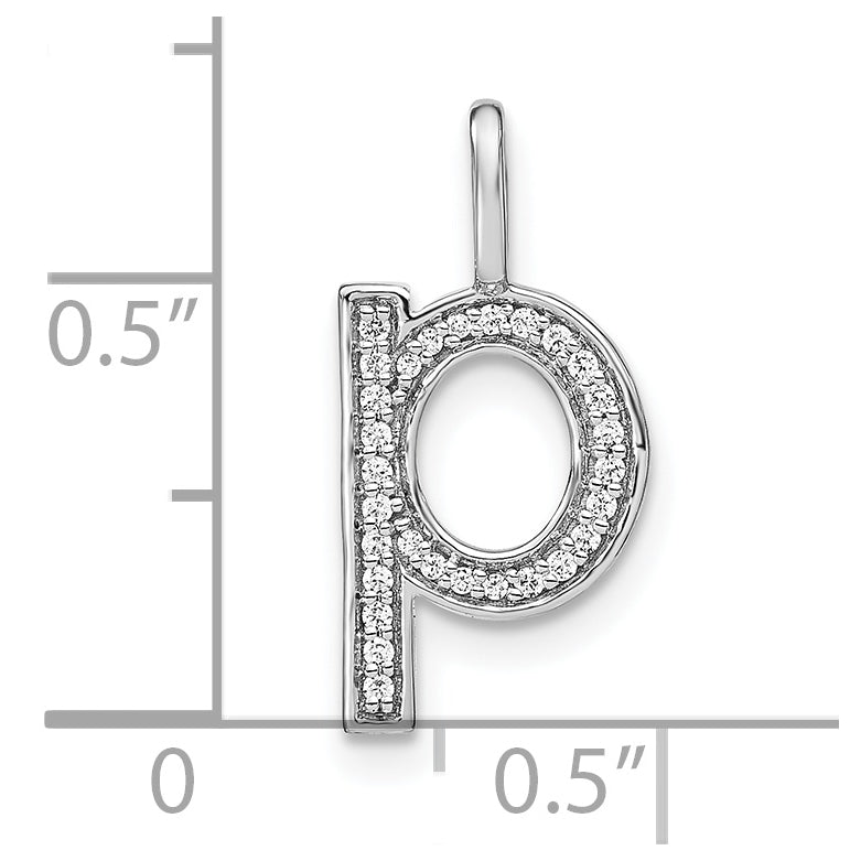 14K White Gold Diamond Lowercase Letter P Initial Pendant