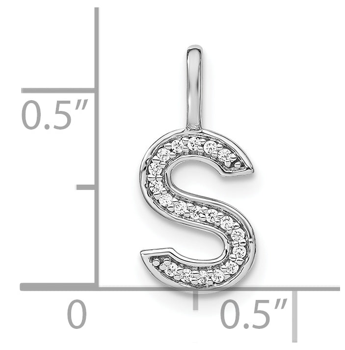 14K White Gold Diamond Lowercase Letter S Initial Pendant