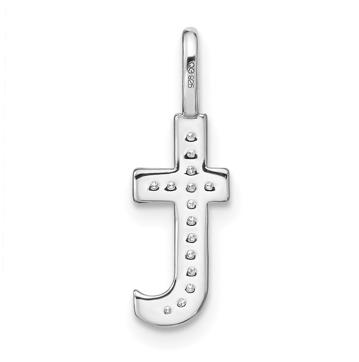 14K White Gold Diamond Lowercase Letter T Initial Pendant