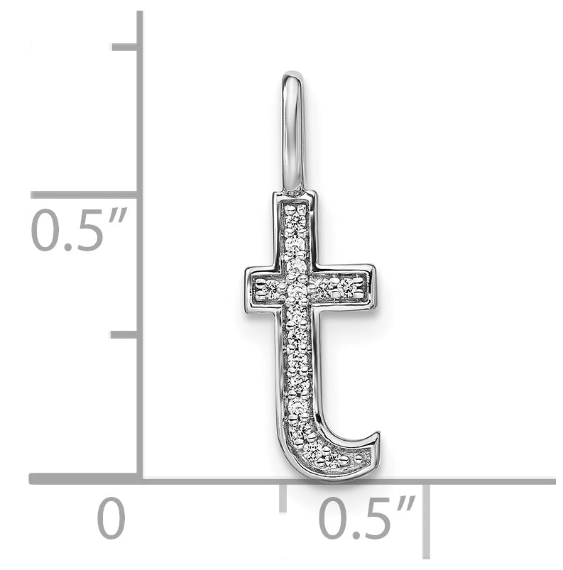 14K White Gold Diamond Lowercase Letter T Initial Pendant