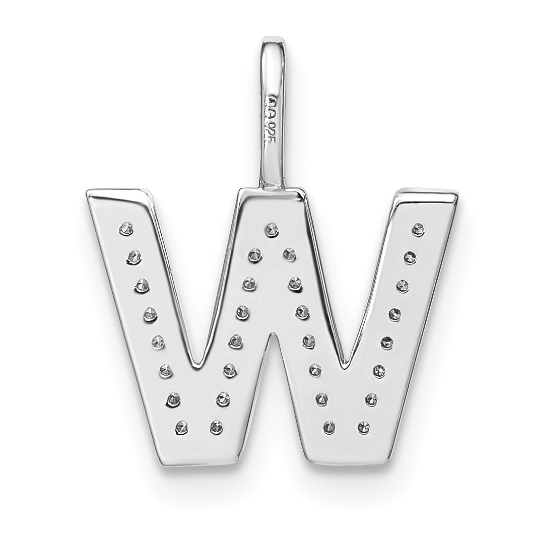 14K White Gold Diamond Lowercase Letter W Initial Pendant