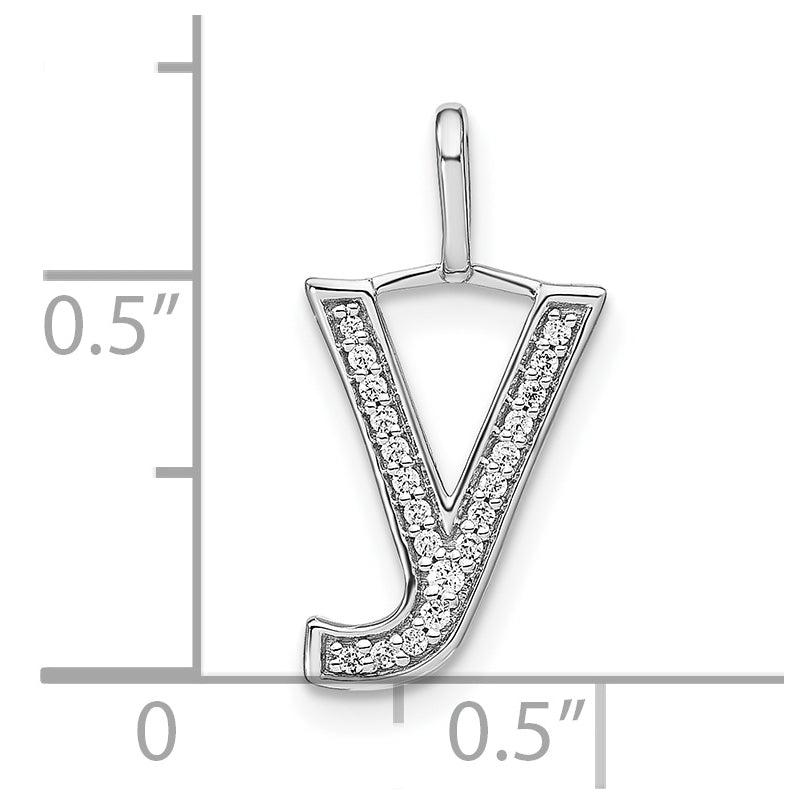 14K White Gold Diamond Lowercase Letter Y Initial Pendant