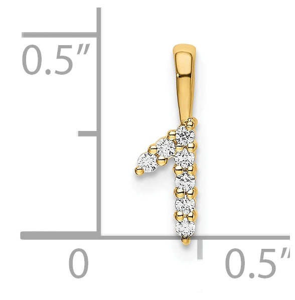 14K Yellow Gold Diamond Number 1 Pendant