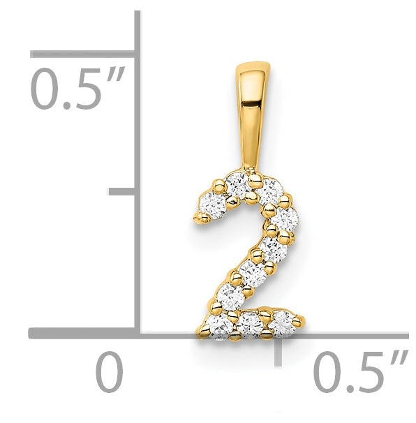 14K Yellow Gold Diamond Number 2 Pendant