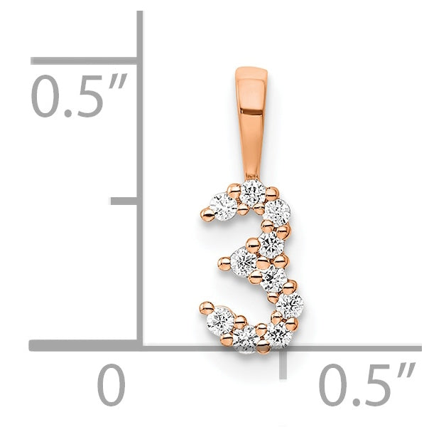 14k Rose Gold Diamond Number 3 Pendant